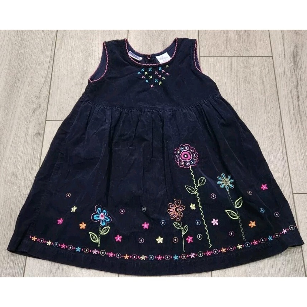 BLUEBERI Boulevard Girls Size 5 Navy Floral Embroidery Dress Sleeveless Jumper‎